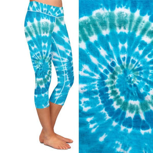Ladies Blue Tie-Dye Printed Capri Leggings