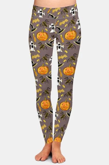 Ladies 3D Assorted Halloween Pumpkin & Ghost Printed Leggings