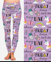 Laden Sie das Bild in den Galerie-Viewer, Ladies Cute Love Friday Purple Unicorn Leggings