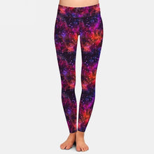 Laden Sie das Bild in den Galerie-Viewer, Ladies Beautiful Red/Purple Galaxy Design Leggings