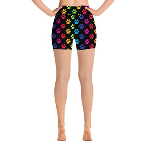 Womens 3D Colourful Rainbow Dog Paw Prints Printed Shorts