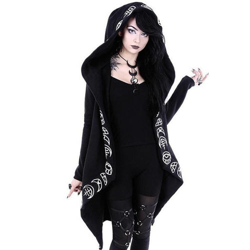 Gothic Punk Black Long Womens Printed Hoodies