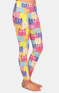 Ladies Cute Colourful Cats Patterned Leggings