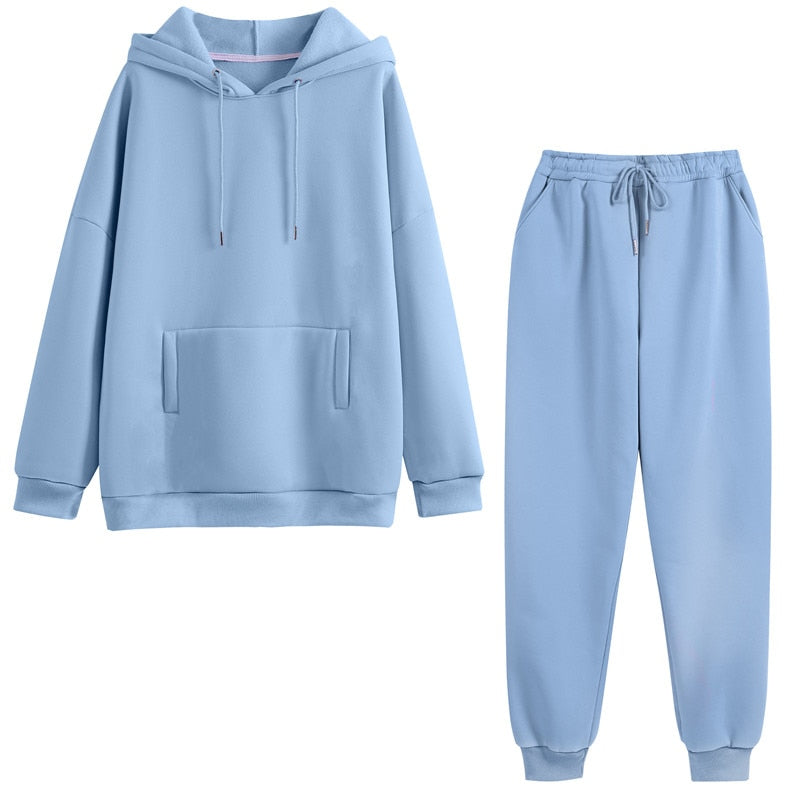Womens Two Piece Set Solid Fleece Oversized Tracksuits
