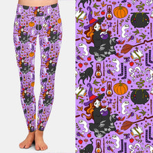 Load image into Gallery viewer, Ladies 3D Halloween Pumpkins, Cauldrons &amp; Witches Printed Leggings