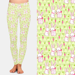 Ladies 3D Happy Easter Patterns With Bunnies Printed Leggings