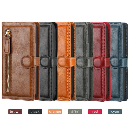 Luxury Faux Leather Zippered Flip Wallet Phone Case For Assorted iPhones