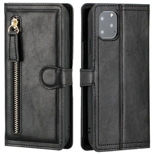 Luxury Faux Leather Zippered Flip Wallet Phone Case For Assorted iPhones