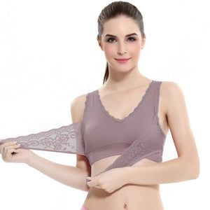 Ladies Lace Solid Colour Cross Over Side Clasps Comfortable Bra
