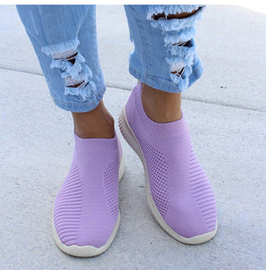 Womens Knitted Sock Sneakers - Slip On Flat Shoes