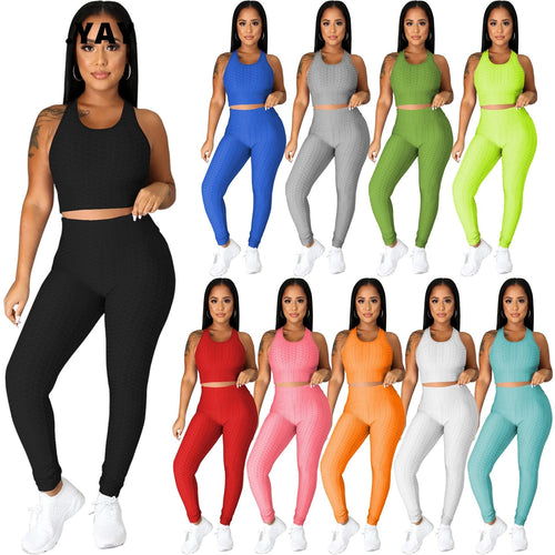 Womens Solid Colours 2 Piece Workout Sets - Tank Tops & Matching Leggings Or Shorts