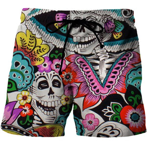 Mens 3D Skull Graphic Printed Beach Shorts/Boardshorts