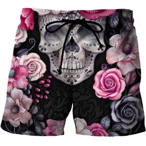Mens 3D Skull Graphic Printed Beach Shorts/Boardshorts