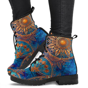 Womens Lovely Blue & Gold Exotic Fashion Printed Boots