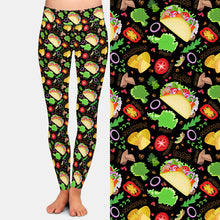 Laden Sie das Bild in den Galerie-Viewer, Ladies 3D Fast Food Tacos &amp; Pizzas Printed Brushed Leggings